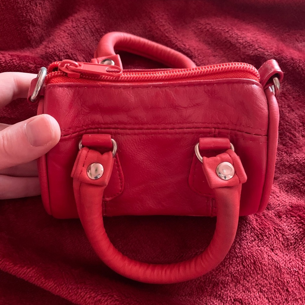 Mini Red Leather Purse with Strap
